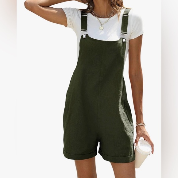 Other - Olive Green Short Overalls Romper